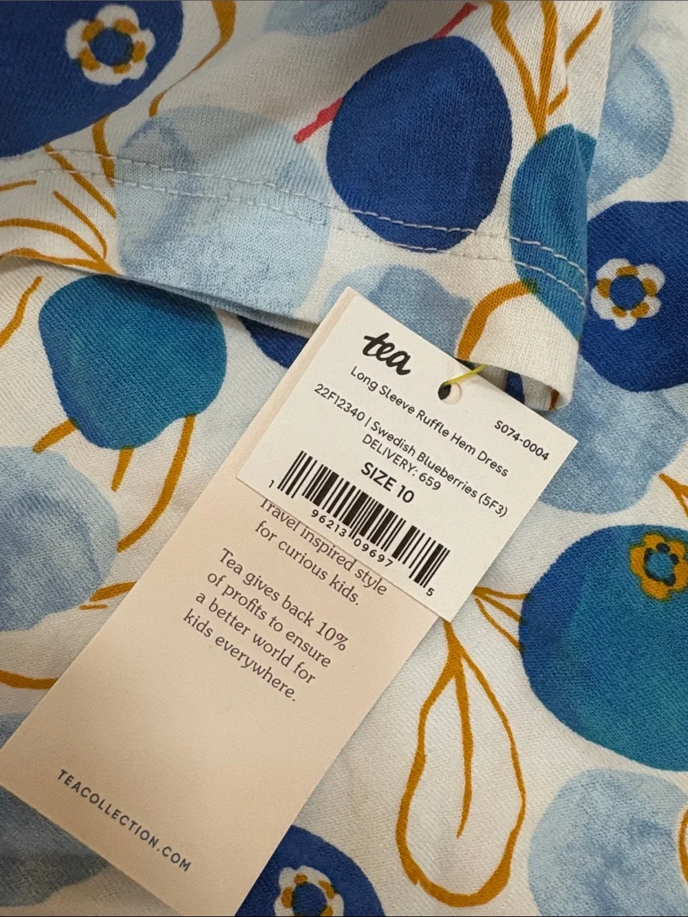 NWT Tea Collection Blue and White swedish blueberries dress 10